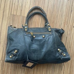 Balenciaga Grey Leather Classic Weekender Bag